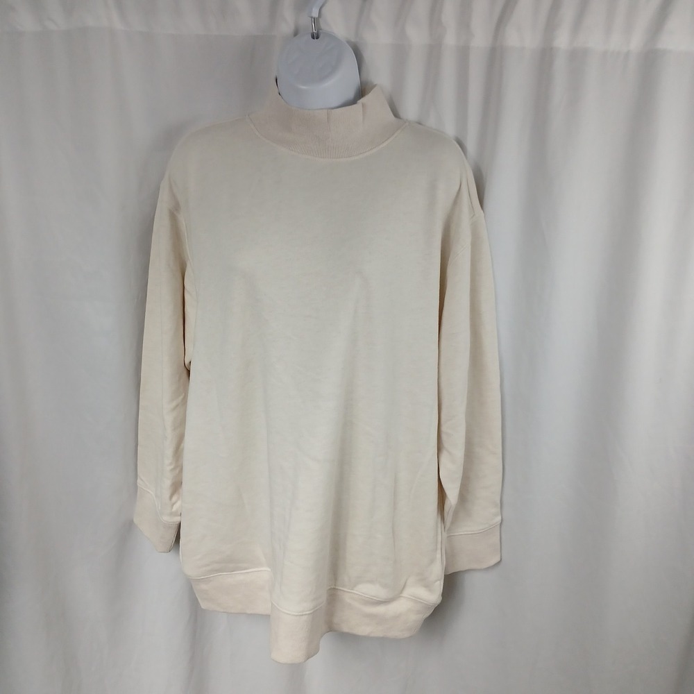 Style & Co Pullover Sweater Womens Petite Large Cream Mock Neck Long Sleeve Cozy